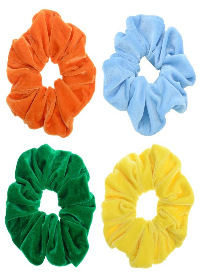 PIDOUDOU 4 Pack Large Velvet Scrunchies for Women, Hair Scrunchies for Thick Long Hair No Damage Hair Ties for Women & Girls (Orange Blue Yellow Green) - Image 1